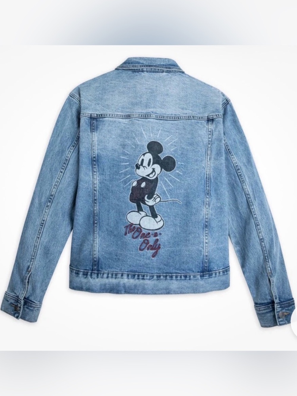 Disney Parks Mickey Mouse Denim Jean Jacket "The One and Only" Light Wash Blue